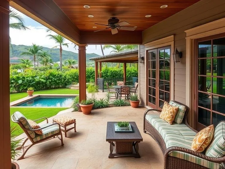 Covered patio with outdoor seating